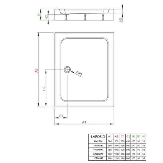 Laros D Compact 90x120x5x17cm Brodzik akrylowy z syfonem